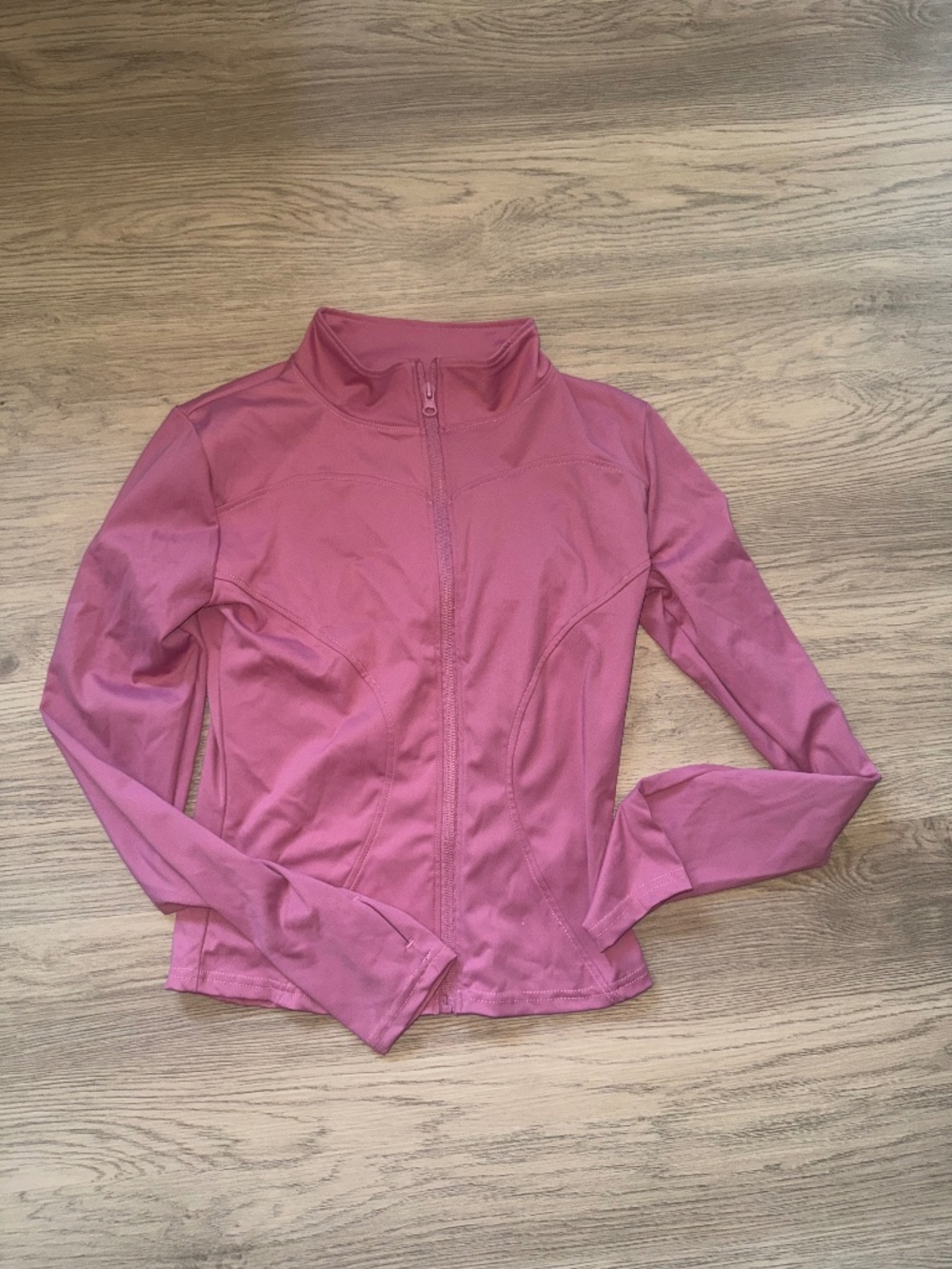 Women’s Pink Fitted Athletic Zip Up Jacket Size Medium Thumbholes Workout